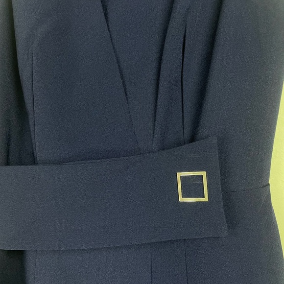 Tahari Navy Blue Sheath Dress with Gold Hardware on Belt w/ Front Slit Size 4 - Picture 7 of 13